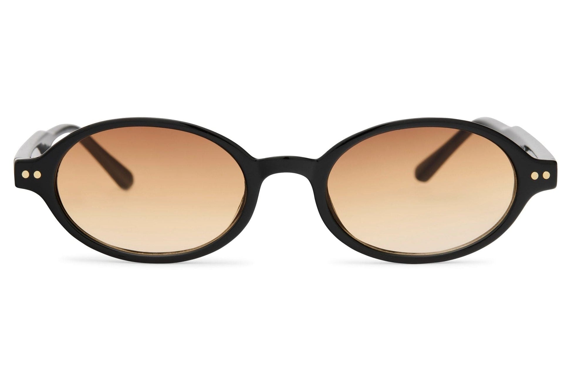 Chic oval sunglasses with gold metal-look frame and purple tinted polycarbonate lens – unisex vintage-inspired shades for men and women, Sunglass Station free shipping UK and Europe