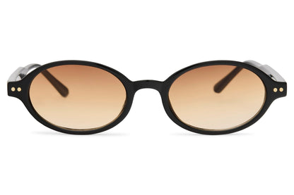 Chic oval sunglasses with gold metal-look frame and purple tinted polycarbonate lens – unisex vintage-inspired shades for men and women, Sunglass Station free shipping UK and Europe