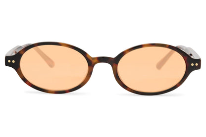 Chic oval sunglasses with tortoiseshell brown frame and blue tinted polycarbonate lens – unisex retro slim eyewear for festivals and travel, Sunglass Station free UK and Europe delivery