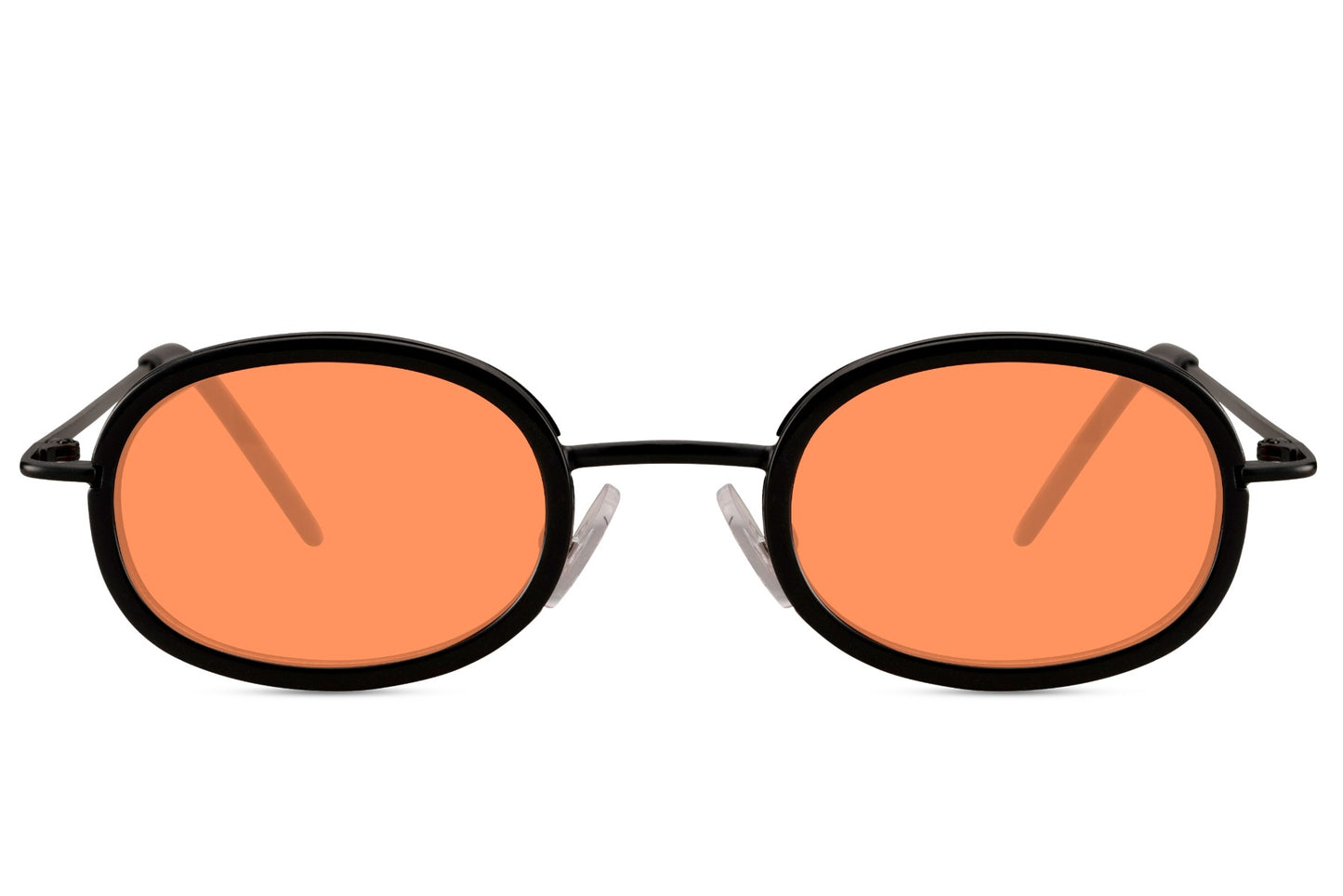 Chic oval sunglasses for women with gold metal frame and orange amber tinted polycarbonate lens – retro vintage-inspired round shades for festivals and going out, free delivery across UK and Europe from Sunglass Station
