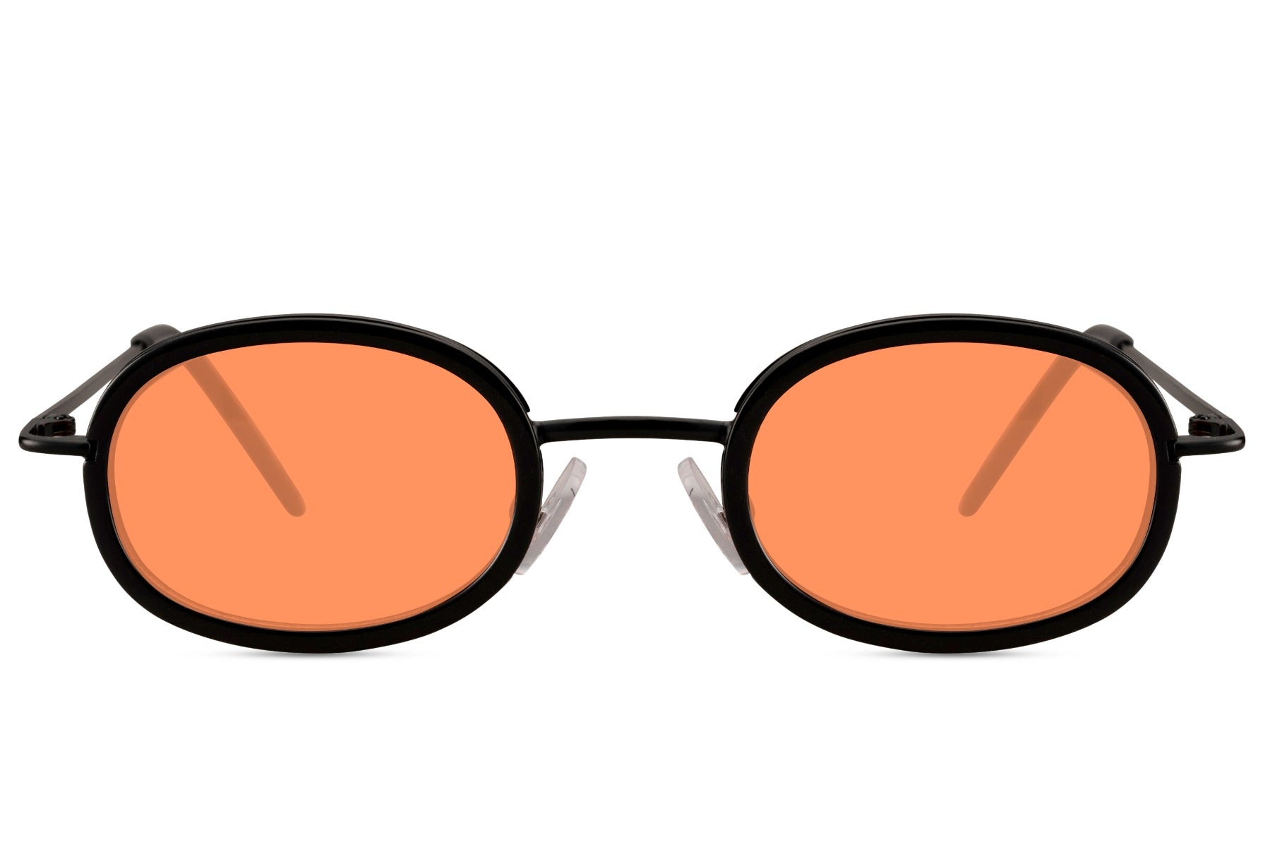 Chic oval sunglasses for women with gold metal frame and orange amber tinted polycarbonate lens – retro vintage-inspired round shades for festivals and going out, free delivery across UK and Europe from Sunglass Station
