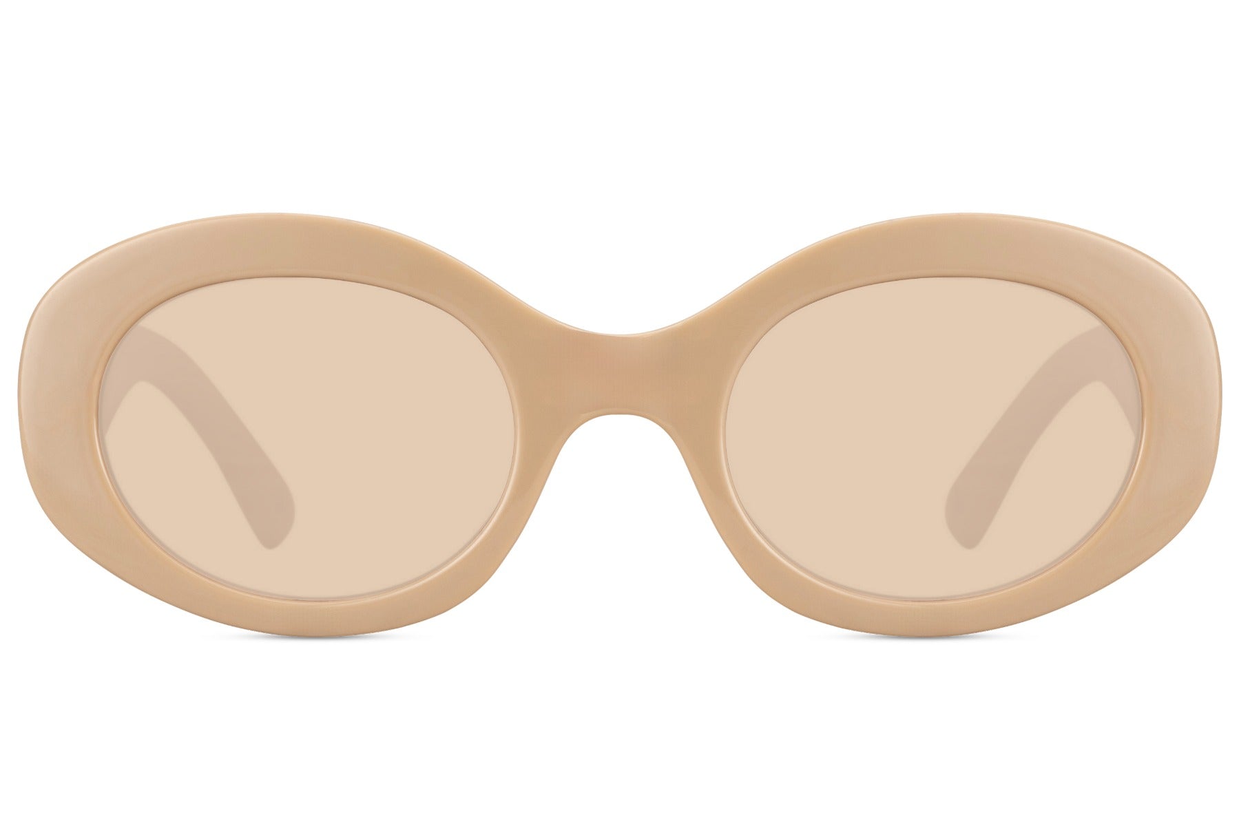 Chic oval sunglasses for women with terracotta rust recycled polyester frame and amber brown tinted lens – bold retro Y2K shades for going out and summer festivals, Sunglass Station free shipping UK and Europe