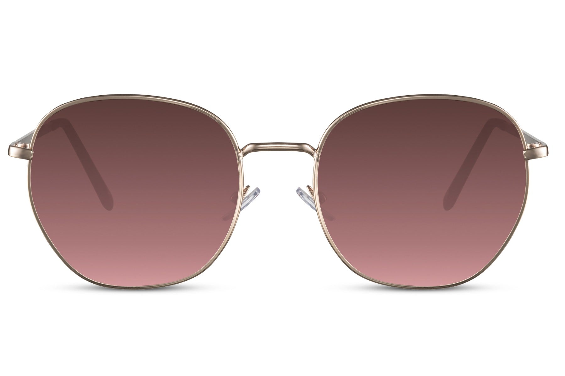 Classic geometric round sunglasses gold metal frame purple mauve 100% recycled lens UV400 protection women bold retro chic statement summer festival city beach eyewear free UK Europe delivery Sunglass Station