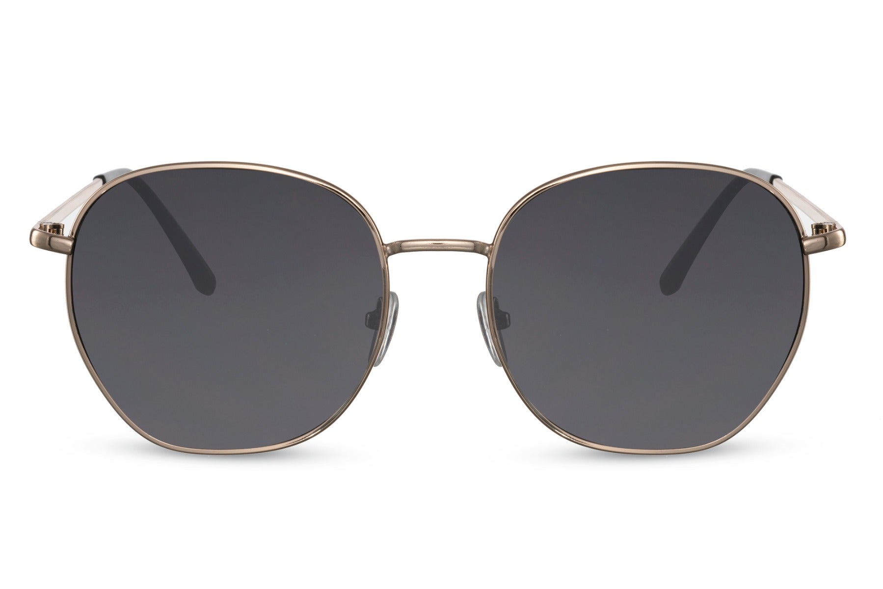 Classic geometric round sunglasses gold metal frame smoke recycled lens lightweight compact UV400 protection men women comfortable all-day travel-ready sustainable summer city outdoor free UK Europe shipping Sunglass Station