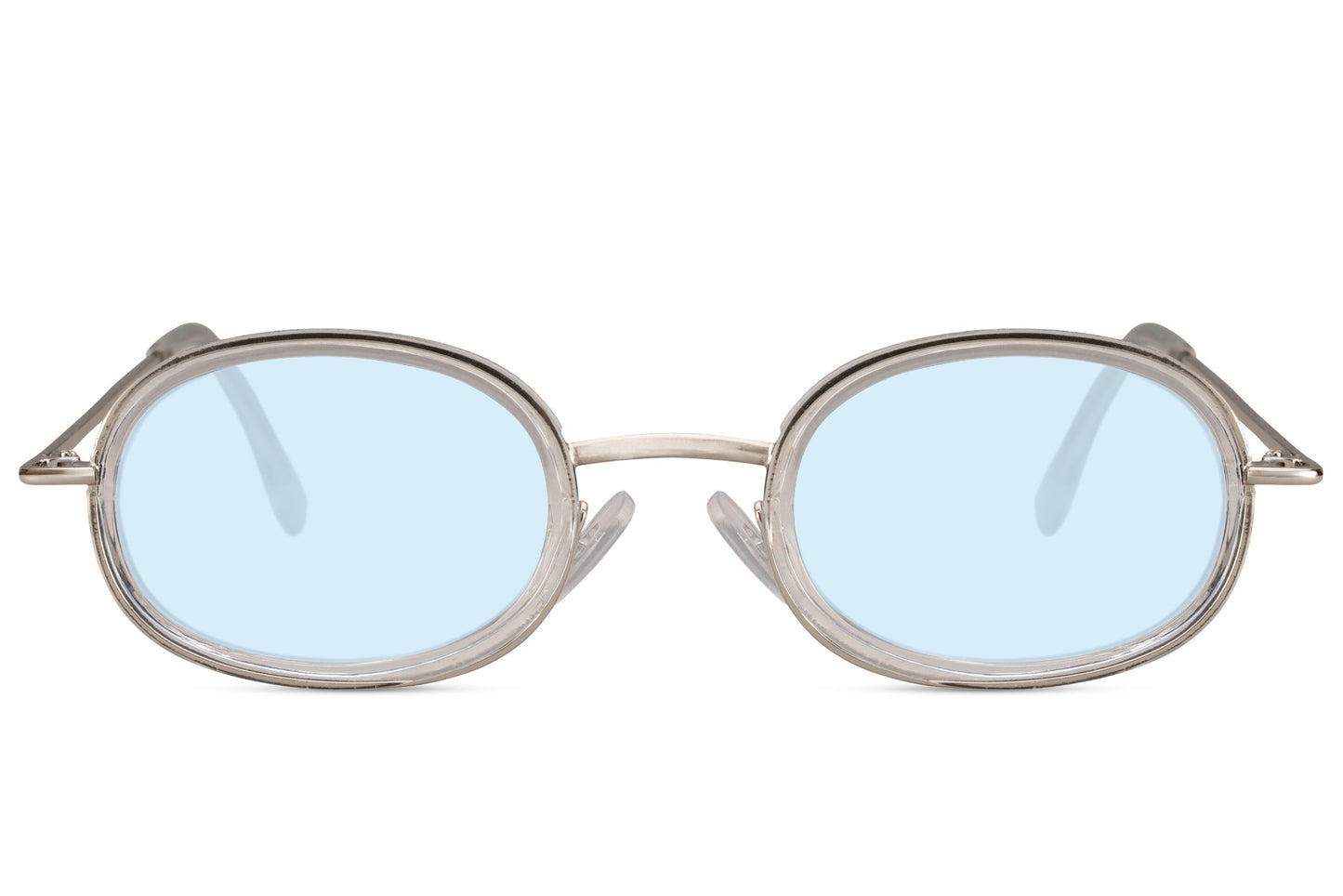 Classic oval sunglasses for women with gold metal frame and ice blue polycarbonate lens – chic lightweight retro shades for holidays and everyday city wear, Sunglass Station free UK and Europe delivery