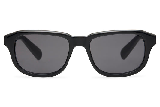 Classic rectangle wayfarers for men with black recycled polyester frame and smoke grey polycarbonate lens – timeless sustainable wayfarer sunglasses for everyday city wear and smart casual styling, free delivery across UK and Europe from Sunglass Station