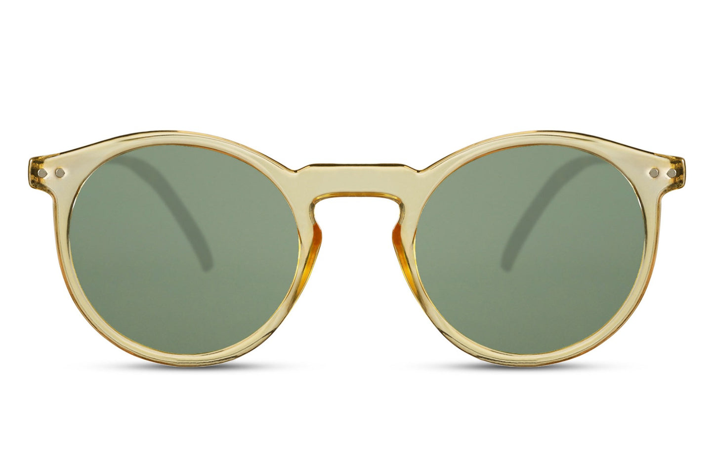 Classic round sunglasses cream yellow frame green tinted lens 100% UV400 protection men women retro boho summer outdoor festival eyewear free UK Europe delivery Sunglass Station