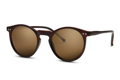 Classic round sunglasses dark brown frame side temple view lightweight polycarbonate slim arms UV400 protection comfortable all-day wear free UK Europe delivery Sunglass Station