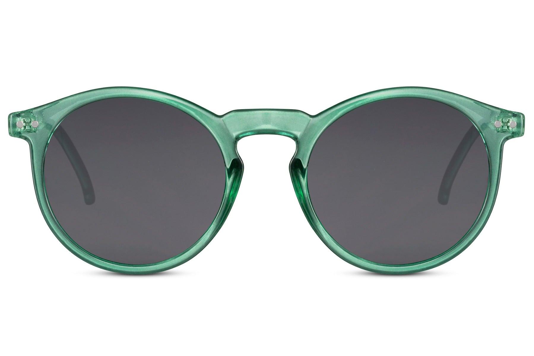 Classic round sunglasses green polycarbonate frame green tinted lens 100% UV400 protection men women vintage retro summer holiday outdoor free UK Europe delivery Sunglass Station