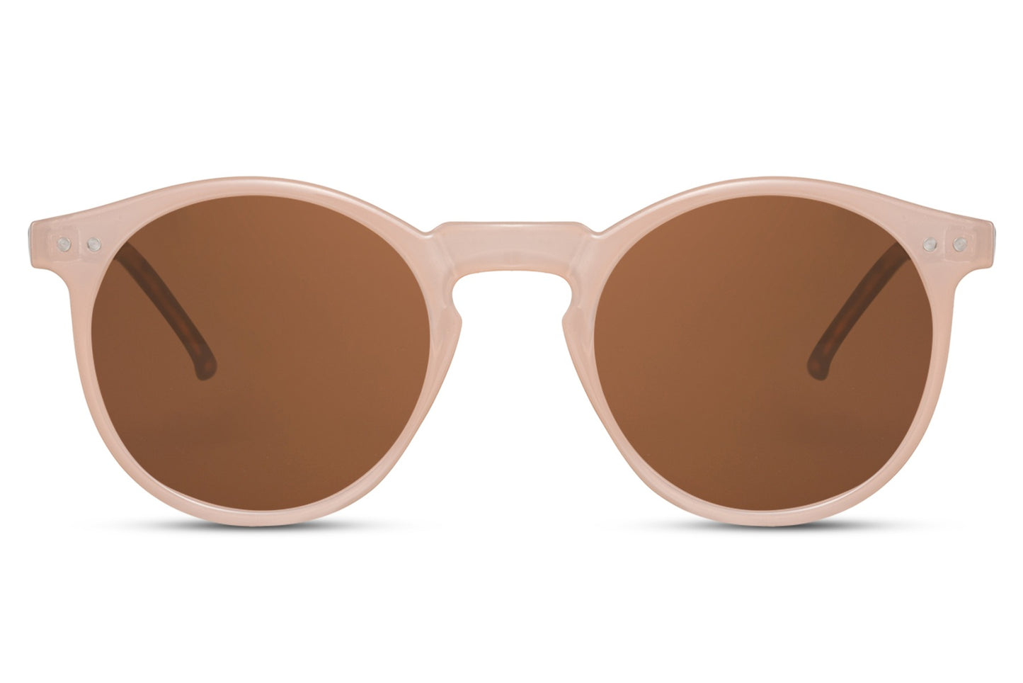 Classic round sunglasses nude cream frame warm brown tinted lens 100% UV400 protection women elegant casual summer holiday city brunch wear free UK Europe delivery Sunglass Station