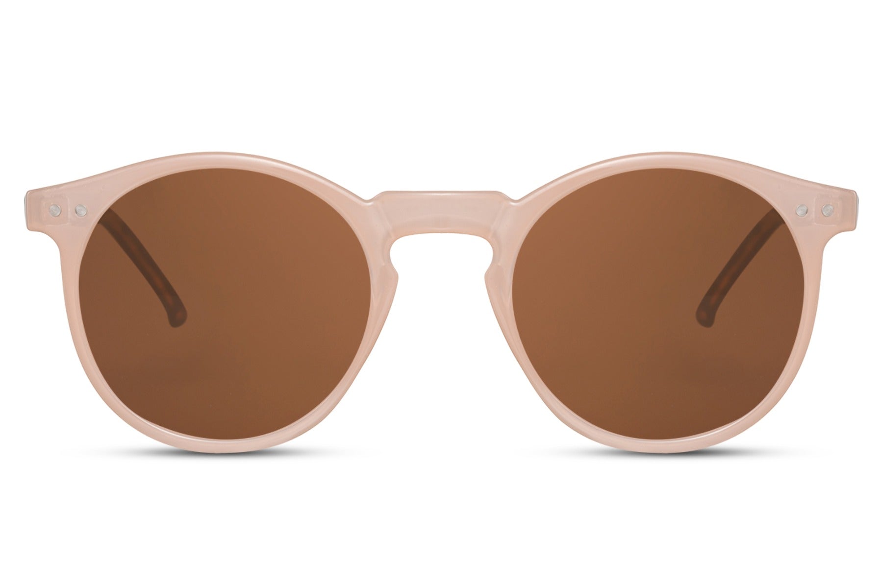 Classic round sunglasses nude cream frame warm brown tinted lens 100% UV400 protection women elegant casual summer holiday city brunch wear free UK Europe delivery Sunglass Station