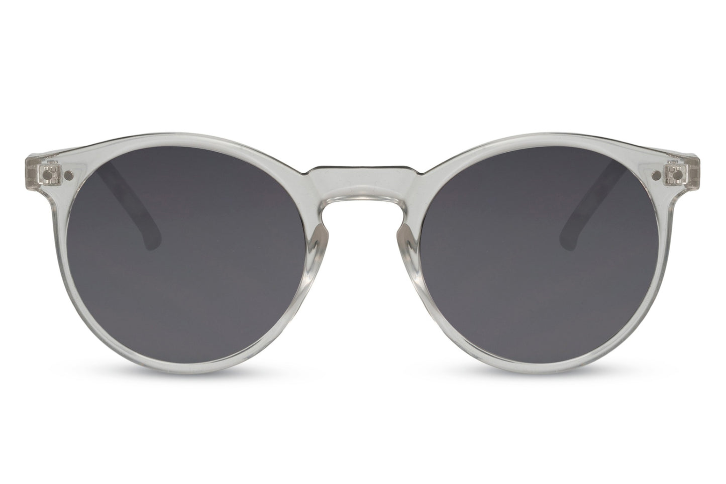 Classic round sunglasses transparent clear lens grey polycarbonate frame 100% UV400 protection men women minimalist everyday fashion eyewear free UK Europe shipping Sunglass Station