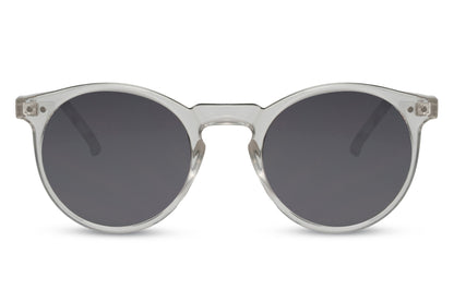 Classic round sunglasses transparent clear lens grey polycarbonate frame 100% UV400 protection men women minimalist everyday fashion eyewear free UK Europe shipping Sunglass Station