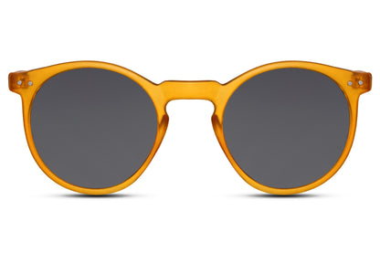 Classic round sunglasses yellow polycarbonate frame yellow tinted lens 100% UV400 protection men women bold statement retro summer festival eyewear free UK Europe shipping Sunglass Station
