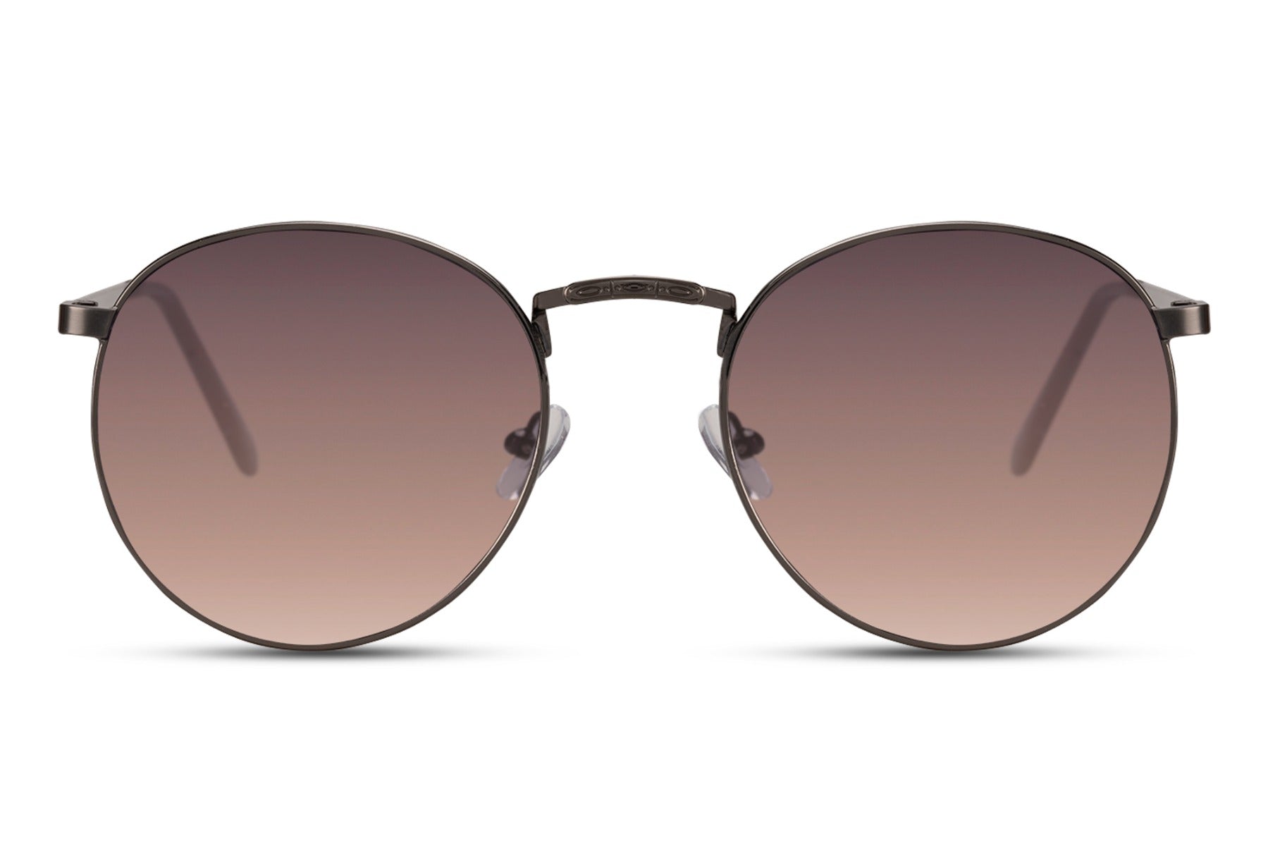 Classy metal frame round sunglasses gold frame warm brown mauve gradient 100% recycled lens UV400 protection men women sustainable elegant retro summer city brunch holiday free UK Europe shipping Sunglass Station