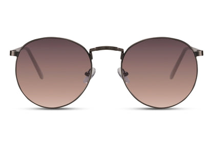Classy metal frame round sunglasses gold frame warm brown mauve gradient 100% recycled lens UV400 protection men women sustainable elegant retro summer city brunch holiday free UK Europe shipping Sunglass Station