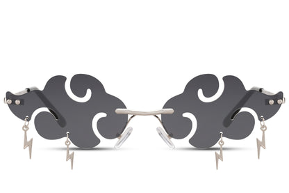 Black cloud shaped party sunglasses — bold novelty eyewear for raves, clubbing and music festivals, free delivery UK & Europe