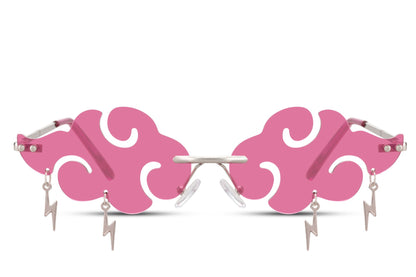Pink cloud shaped thunder party sunglasses — novelty statement festival eyewear for women, UV400 metal frame | Sunglass Station