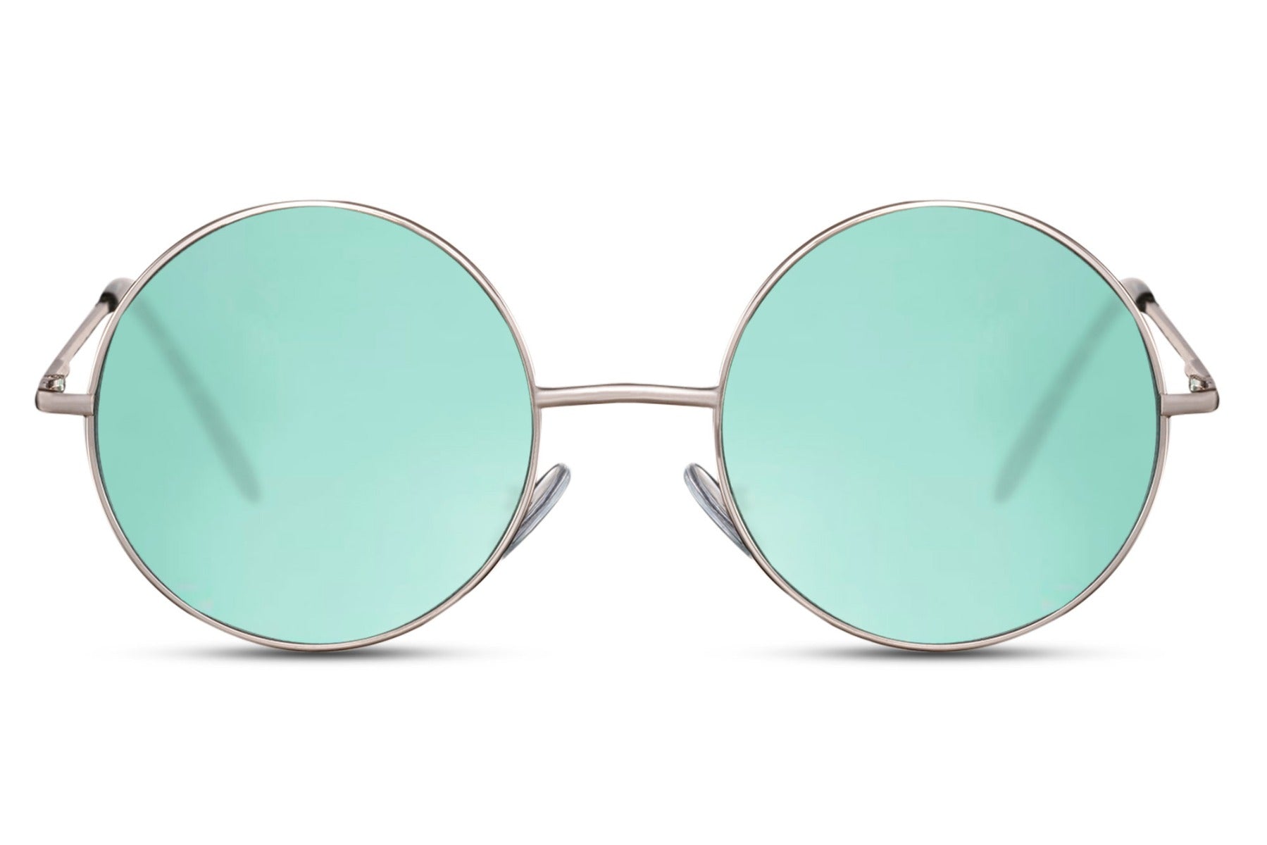 Coloured lens round sunglasses gold metal frame green teal translucent 100% recycled lens UV400 protection men women bold retro boho sustainable summer festival beach outdoor city free UK Europe shipping Sunglass Station