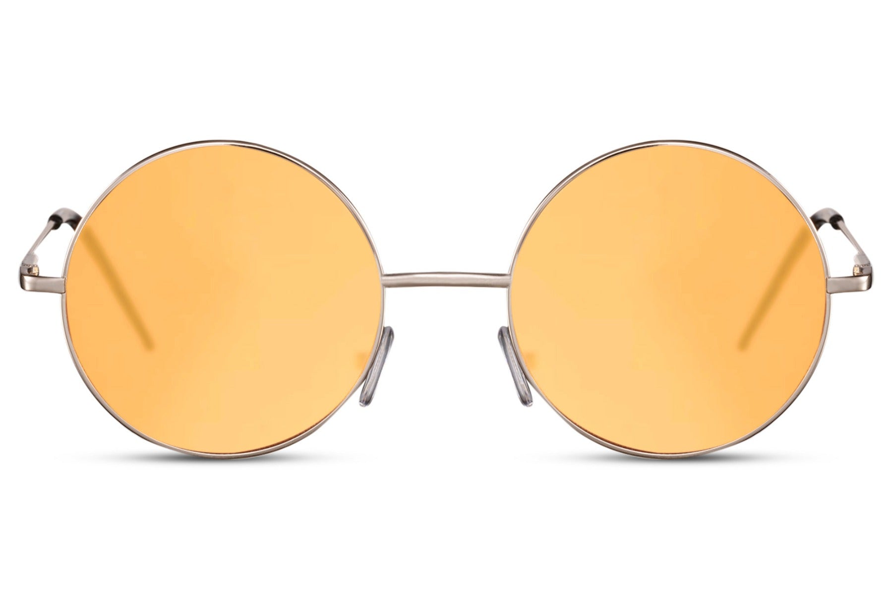 Coloured lens round sunglasses gold metal frame orange amber translucent 100% recycled lens UV400 protection men women bold retro festival summer beach city eyewear free UK Europe delivery Sunglass Station