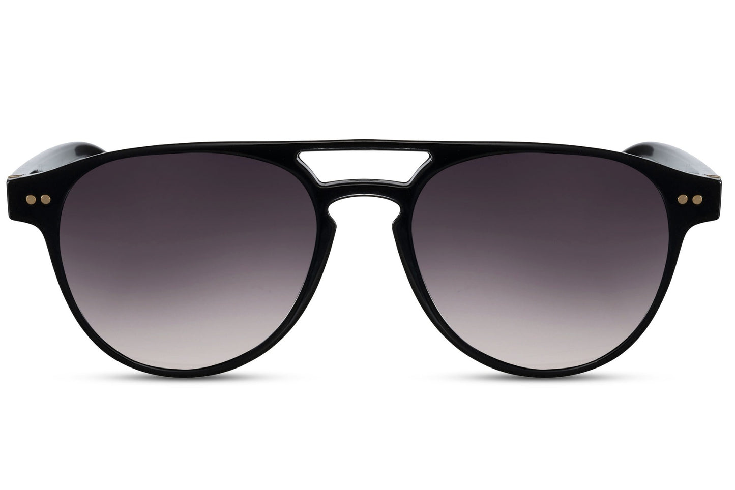 Double bridge round sunglasses black polycarbonate frame smoke gradient lens 100% UV400 protection men women bold sophisticated retro aviator-inspired everyday city driving summer free UK Europe shipping Sunglass Station
