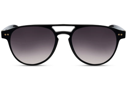 Double bridge round sunglasses black polycarbonate frame smoke gradient lens 100% UV400 protection men women bold sophisticated retro aviator-inspired everyday city driving summer free UK Europe shipping Sunglass Station