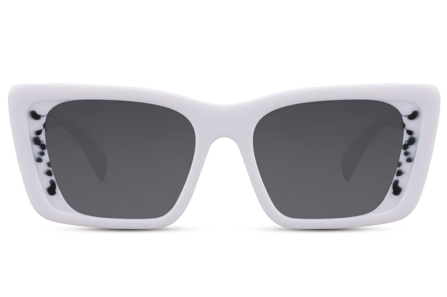 White frame eco bold beach party sunglasses with smoke lens — tonal minimal sustainable eyewear for women, the clean white thick-frame that photographs brilliantly against blue skies and coastal backdrops, free delivery UK & Europe