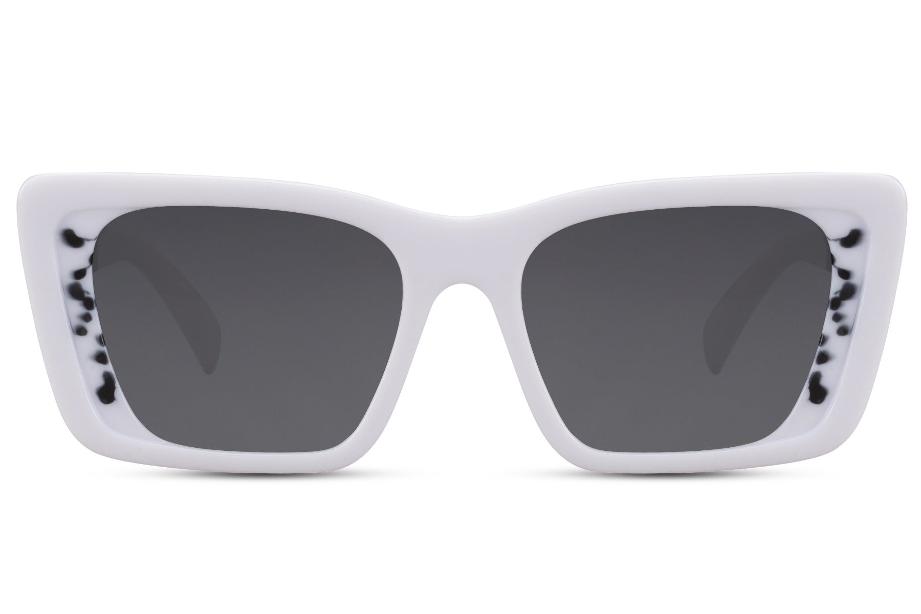 White frame eco bold beach party sunglasses with smoke lens — tonal minimal sustainable eyewear for women, the clean white thick-frame that photographs brilliantly against blue skies and coastal backdrops, free delivery UK & Europe