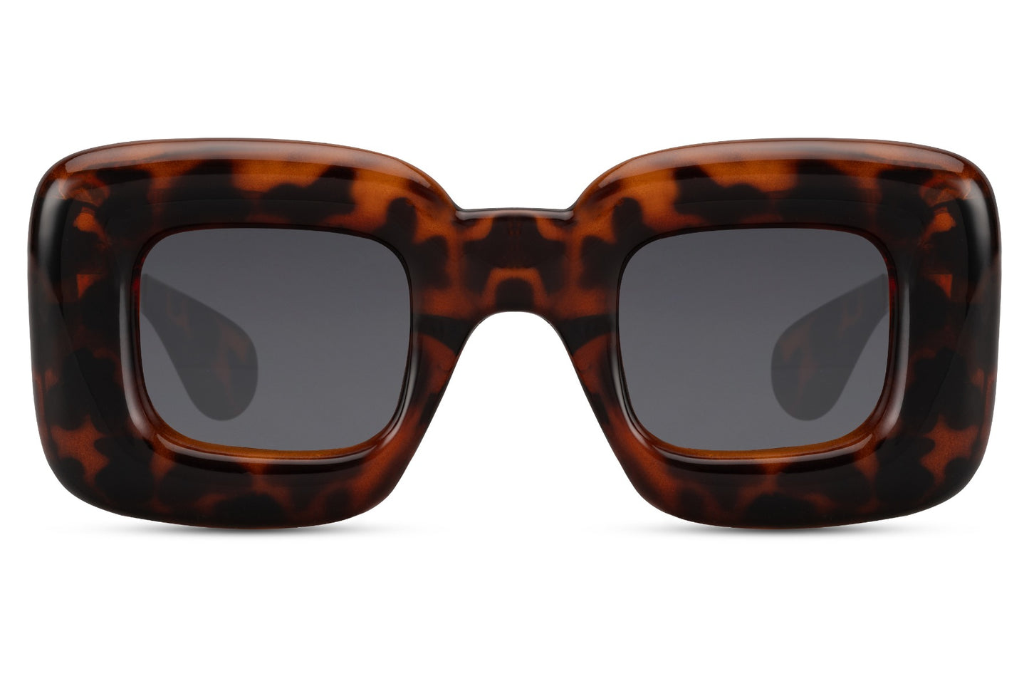 Brown animal print eco bold frame party sunglasses — thick chunky rectangle with wild-coded print, warm 70s Riviera glamour in sustainable recycled polyester, the print frame for women who colour outside the lines, free delivery UK & Europe