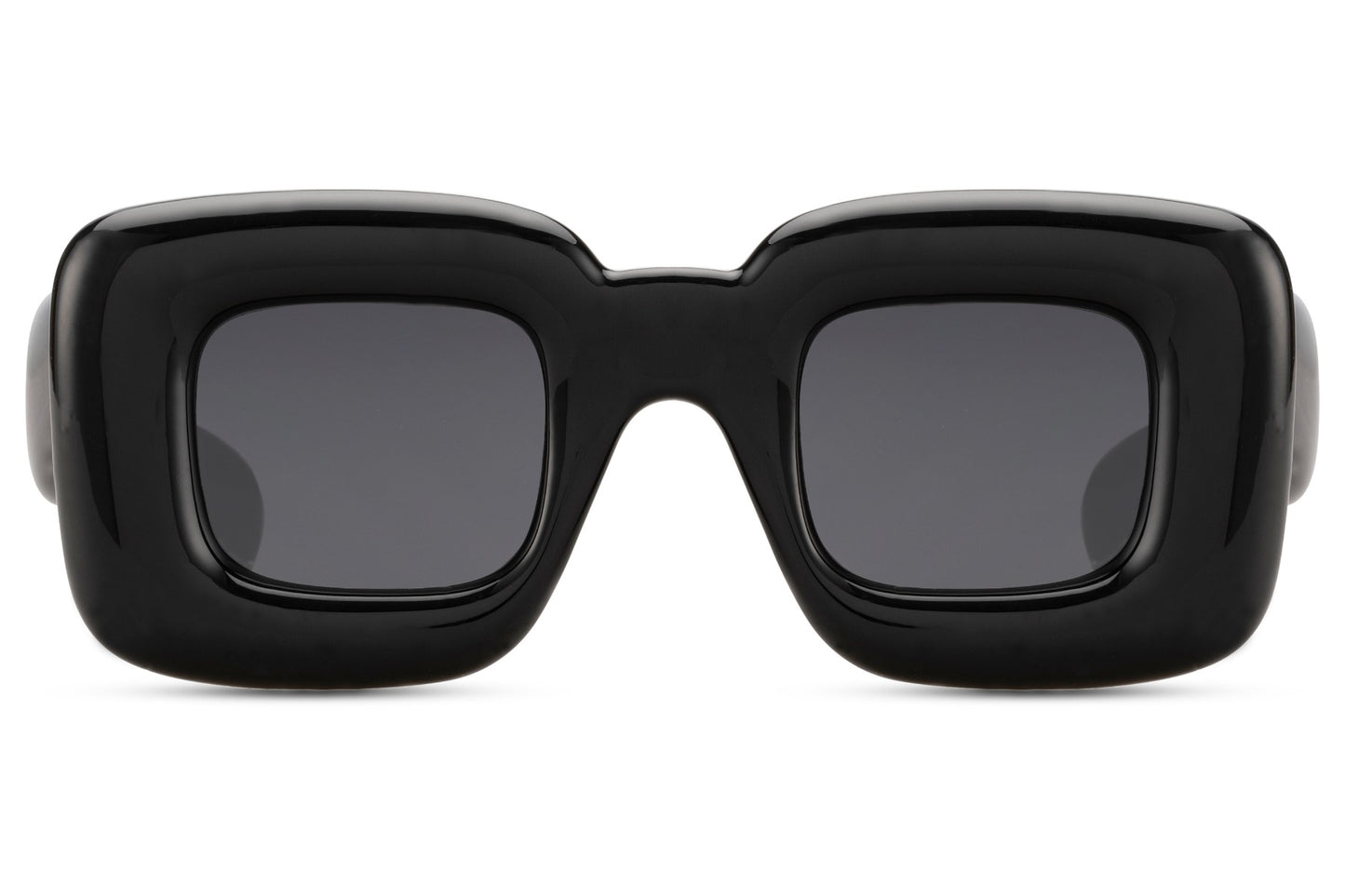 black eco bold frame party sunglasses — 14.5cm wide chunky rectangle at full 6cm height, the maximum frame presence in sustainable recycled polyester, UV400 for men and women who dress with intention