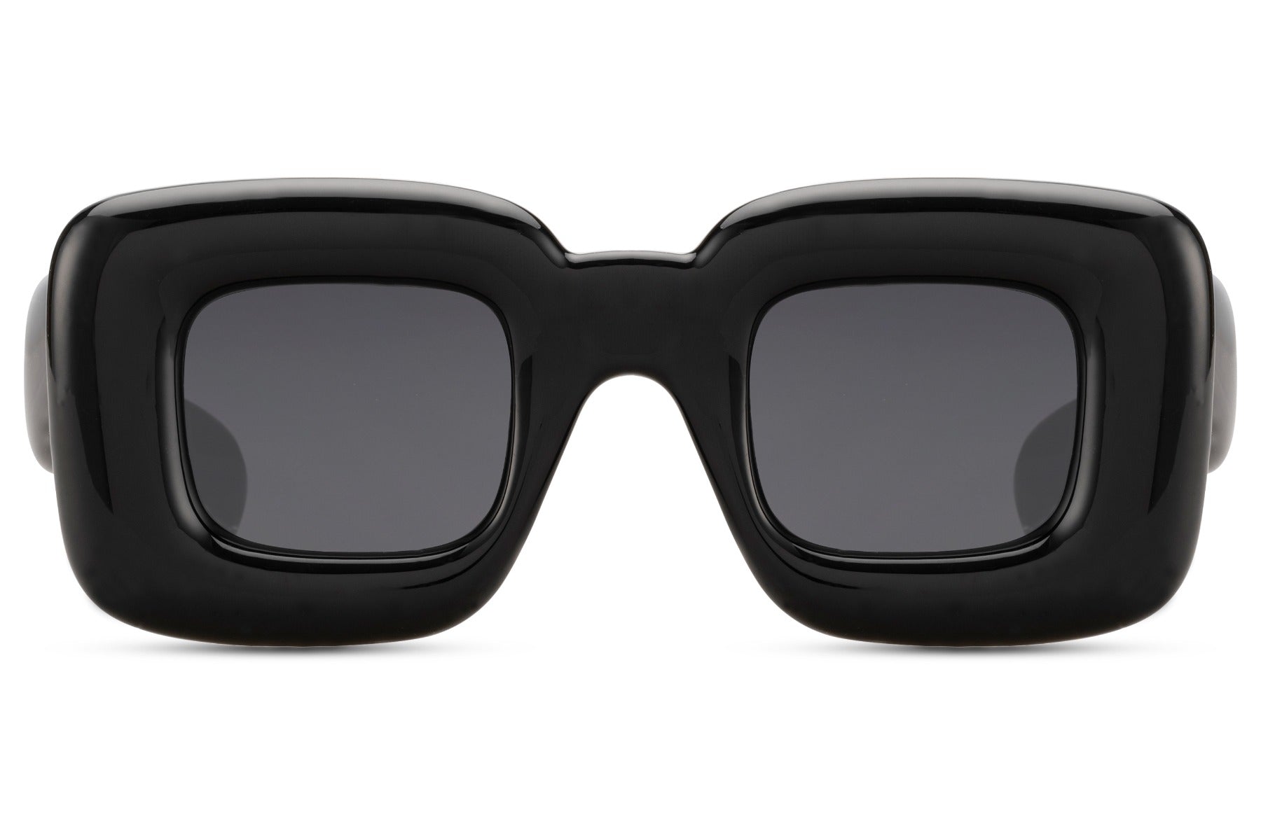 black eco bold frame party sunglasses — 14.5cm wide chunky rectangle at full 6cm height, the maximum frame presence in sustainable recycled polyester, UV400 for men and women who dress with intention