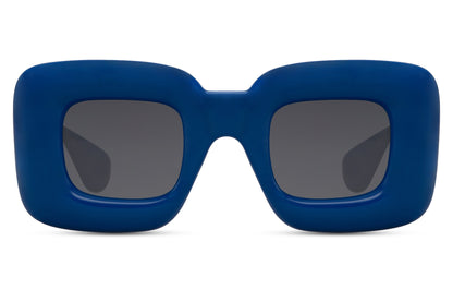 Blue eco bold frame party sunglasses — thick chunky rectangle in 100% recycled polyester, the chromatic frame colourway that carries Berlin techno energy into its most architectural form, UV400 | Sunglass Station
