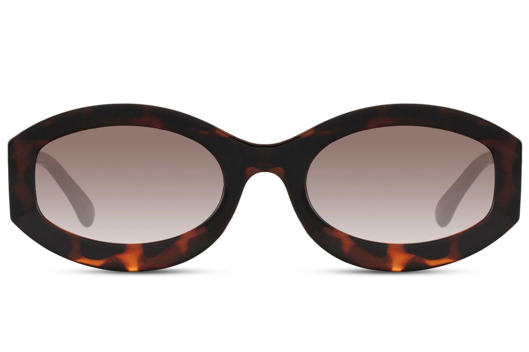 Eco bold oval sunglasses with brown tortoiseshell animal print polycarbonate frame and brown gradient 100% recycled UV protection lens – sustainable geometric retro round shades for everyday wear and festivals, free delivery across UK and Europe from Sunglass Station

