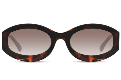 Eco bold oval sunglasses with brown tortoiseshell animal print polycarbonate frame and brown gradient 100% recycled UV protection lens – sustainable geometric retro round shades for everyday wear and festivals, free delivery across UK and Europe from Sunglass Station
