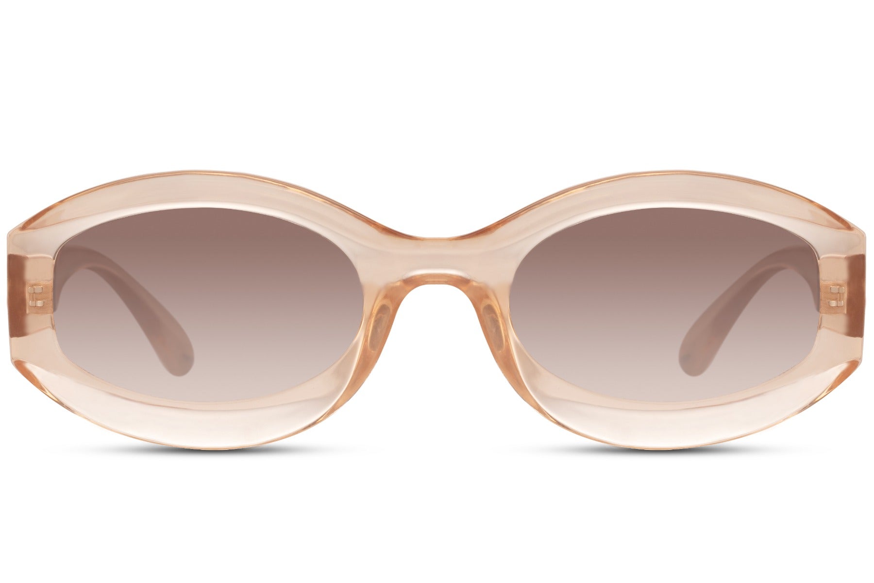 Eco bold oval sunglasses with pink nude polycarbonate frame and blush tinted 100% recycled UV protection lens – chic barely-there retro round shades for summer holidays and going out, Sunglass Station free UK and Europe shipping