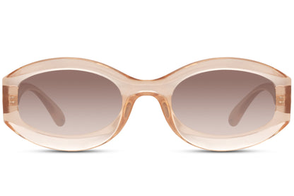 Eco bold oval sunglasses with pink nude polycarbonate frame and blush tinted 100% recycled UV protection lens – chic barely-there retro round shades for summer holidays and going out, Sunglass Station free UK and Europe shipping