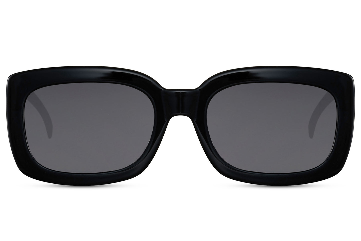 Black eco bold rectangle party sunglasses in 100% recycled polyester — chunky low-profile silhouette with 5.2cm lens and 5cm height, the sustainably built statement rectangle for men and women who dress with conviction, UV400