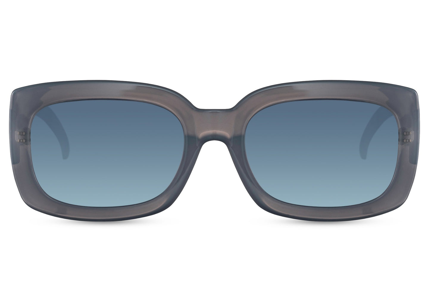 blue frame eco bold rectangle party sunglasses with blue gradient lens — the chromatic colourway that carried the European blue lens trend into its most accessible sustainable form, UV400 recycled polyester | Sunglass Station