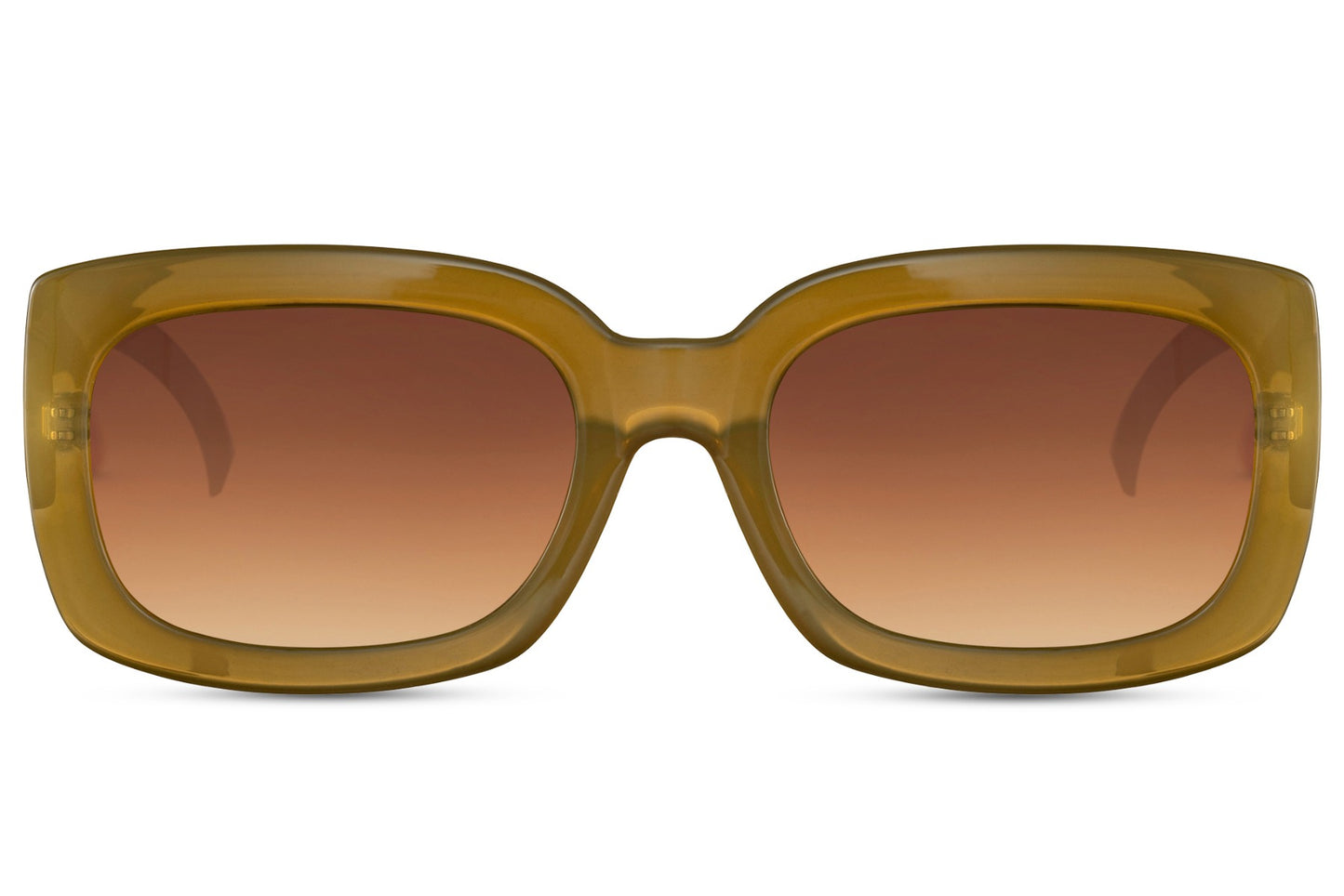 Gold honey frame eco bold rectangle party sunglasses with amber lens — warm Mediterranean colourway in 100% recycled polyester, the Amalfi-coded sustainable rectangle for women who dress like the destination, free delivery UK & Europe | Sunglass Station