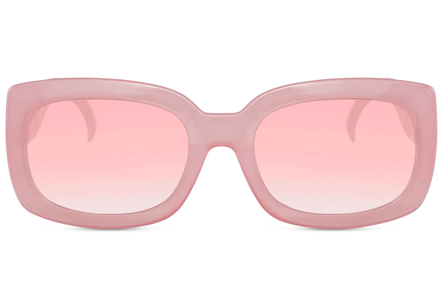Pink rose frame eco bold rectangle party sunglasses with mauve tinted lens — the Parisian colourway in a chunky sustainable silhouette, quiet feminine dressing in recycled polyester for women who edit carefully, UV400