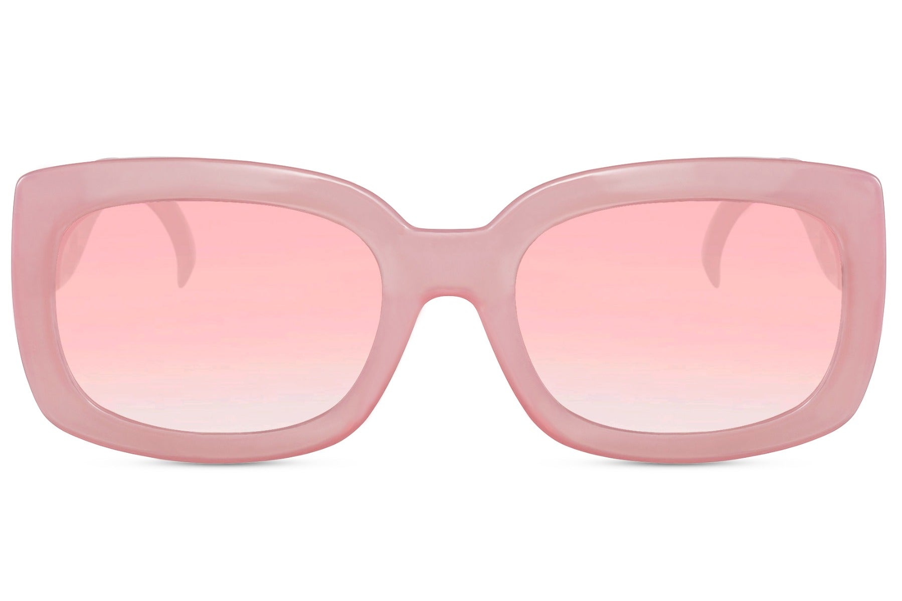 Pink rose frame eco bold rectangle party sunglasses with mauve tinted lens — the Parisian colourway in a chunky sustainable silhouette, quiet feminine dressing in recycled polyester for women who edit carefully, UV400
