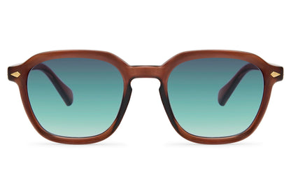 Eco round sunglasses tortoiseshell brown recycled polyester frame teal polycarbonate lens UV protection men women sustainable retro bold summer festival beach city free UK Europe shipping Sunglass Station