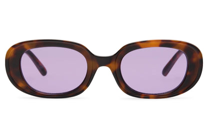 Eco chunky oval sunglasses for women with dark tortoiseshell recycled frame and purple lilac tinted polycarbonate lens – bold retro Y2K shades for festivals and nights out, Sunglass Station free shipping UK and Europe