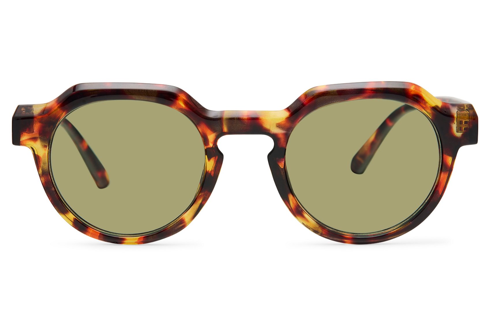 Eco chunky round geometric sunglasses tortoiseshell recycled frame olive khaki green translucent lens UV protection men women sustainable vintage retro outdoor summer holiday free UK Europe shipping Sunglass Station