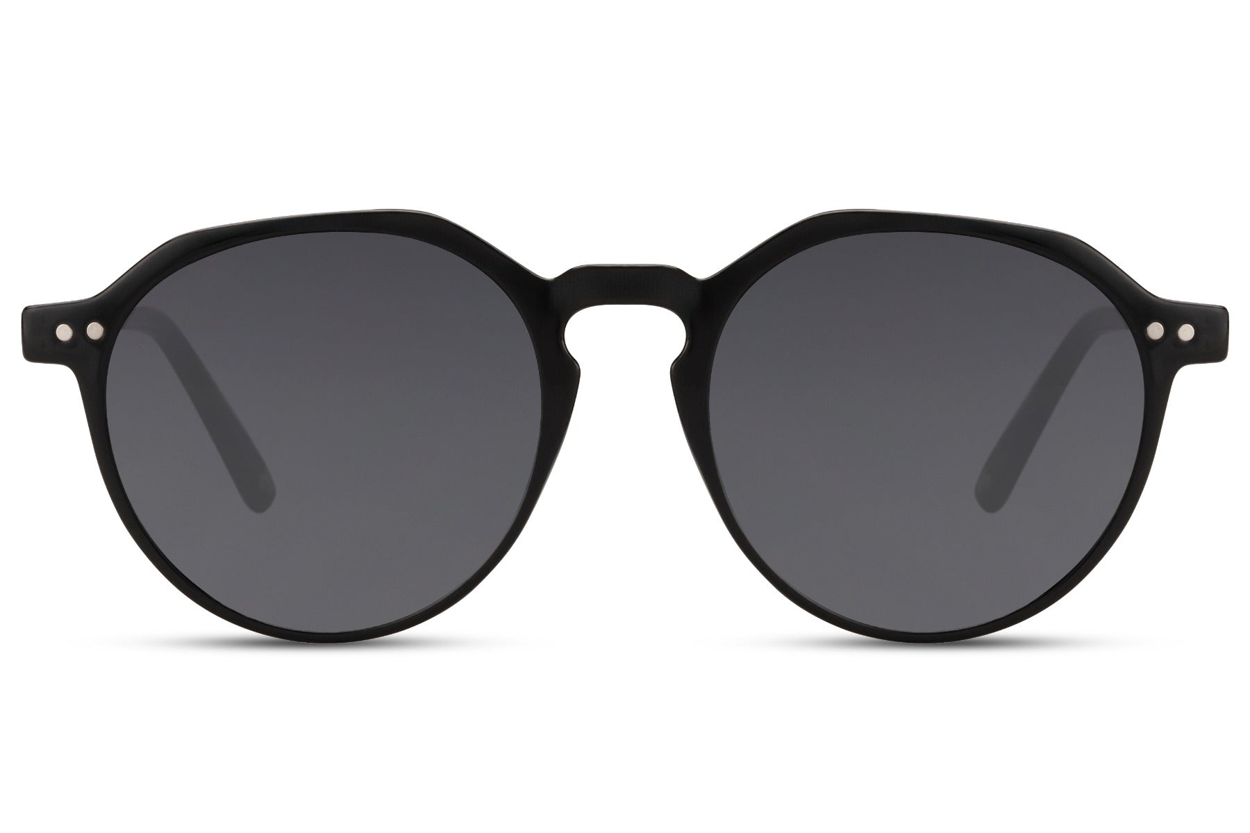 Eco frame round sunglasses black recycled polyester frame smoke lens durable UV400 protection men women sustainable eco-friendly everyday city driving summer beach free UK Europe shipping Sunglass Station