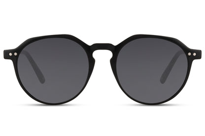 Eco frame round sunglasses black recycled polyester frame smoke lens durable UV400 protection men women sustainable eco-friendly everyday city driving summer beach free UK Europe shipping Sunglass Station