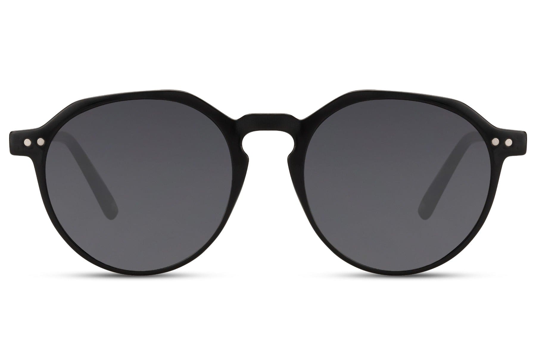 Eco frame round sunglasses black 100% recycled polyester frame smoke lens UV400 protection men women sustainable minimalist classic everyday summer city beach free UK Europe delivery Sunglass Station