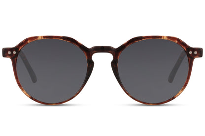 Eco frame round sunglasses brown animal print recycled polyester frame smoke lens UV400 protection men women sustainable bold retro boho summer festival beach city free UK Europe shipping Sunglass Statio