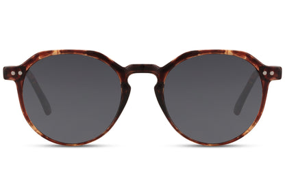 Eco frame round sunglasses brown animal print recycled polyester frame temple detail UV400 protection men women durable non-allergenic comfortable fit sustainable eyewear free UK Europe shipping Sunglass Station