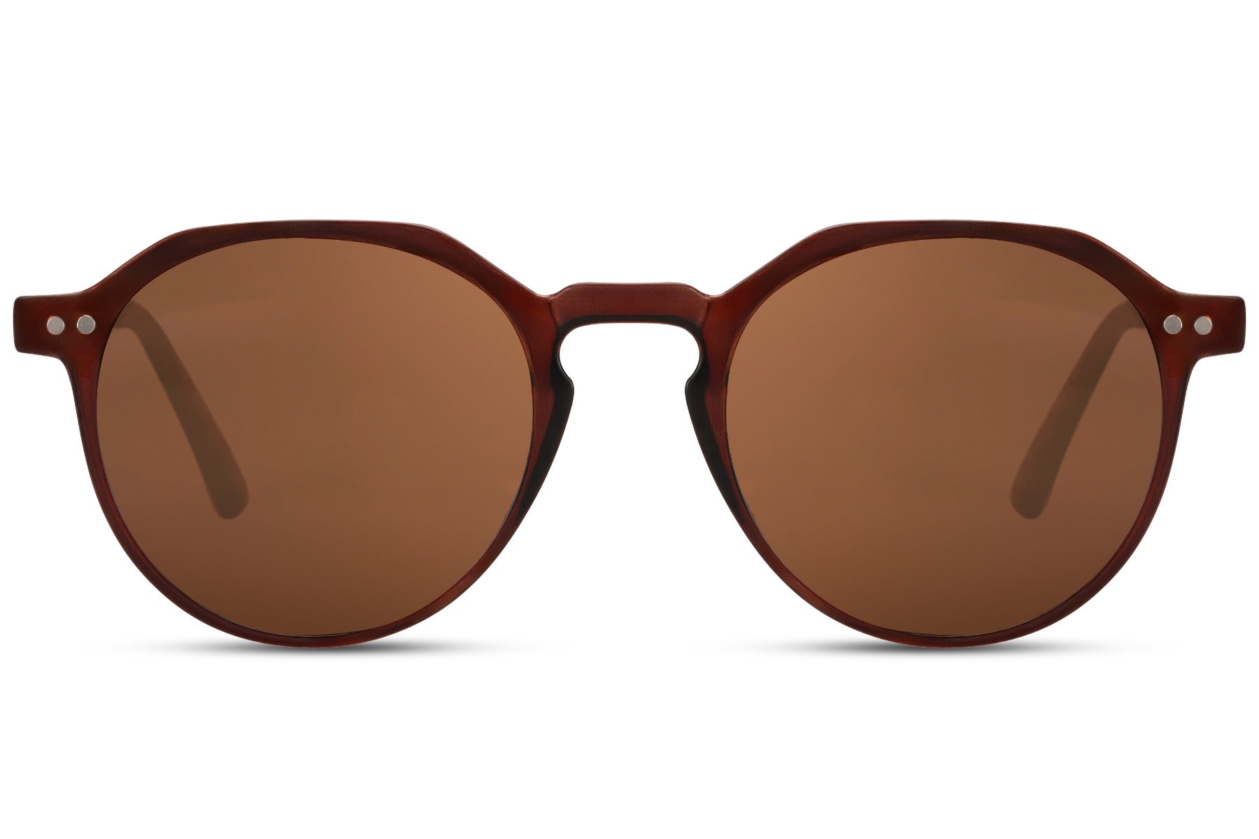 Eco frame round sunglasses brown animal print recycled frame warm brown lens UV400 protection women men sustainable elegant retro boho summer city holiday brunch free UK Europe shipping Sunglass Station